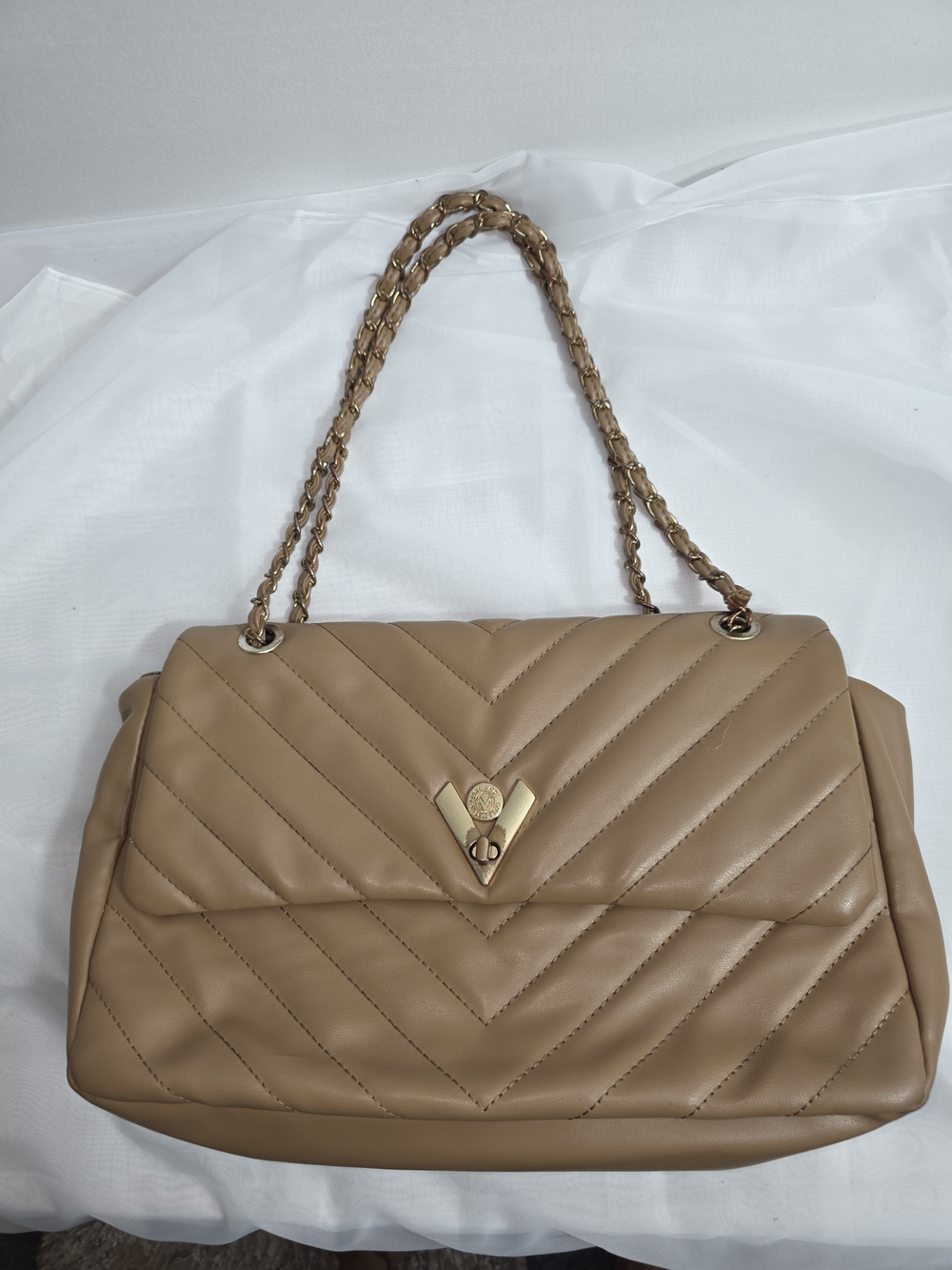 Valentino Orlandi Quilted Tan Shoulder Bag with Gold Chain **Read Description**
